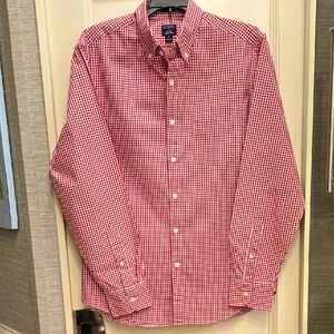 J.Crew Red/White Slim Fit Button Down Polo. Medium.